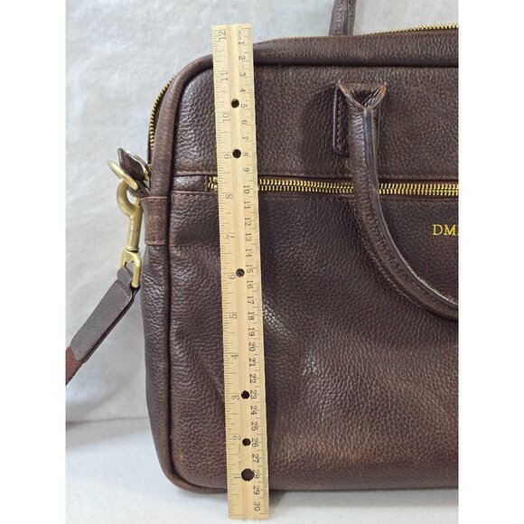 Mark & Graham Brown Leather Briefcase With Gold Hardware & Adjustable Strap - Picture 7 of 11